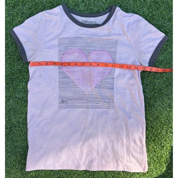 Mudd Girls Youth T-Shirt Size 16 Pink Heart Graphic Striped Design Short Sleeve - Picture 4 of 4